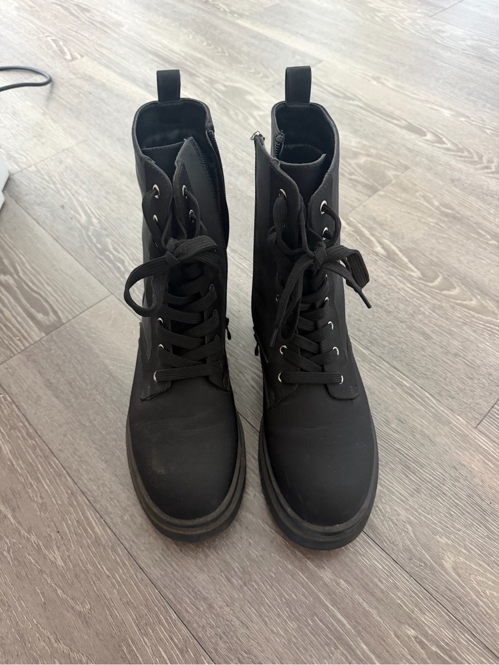 Dream Pairs Black Lace-Up Combat Boots with Side Zip